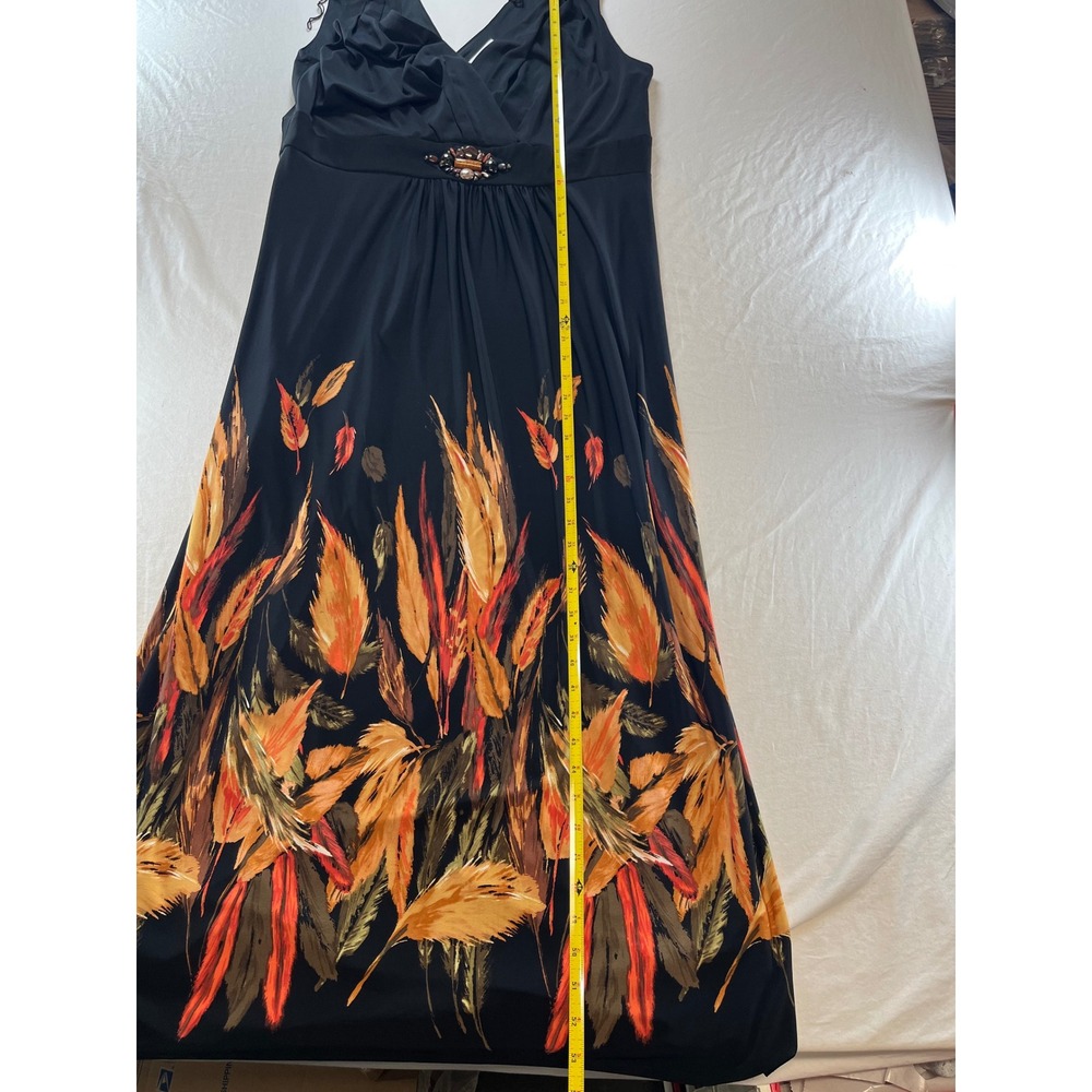 Roz & Ali Black Floral Leaf Print Embellished Maxi Dress Womens‎ 16 Sleeveless - Picture 3 of 8